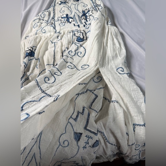 Free People Dreamer's Cove Maxi Dress Boho Blue White Embroidered Womens XS - Picture 5 of 10